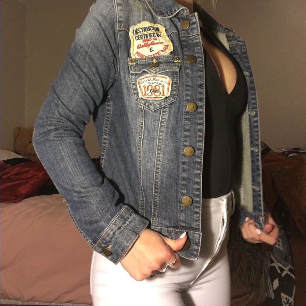 thrifted jacket with patches